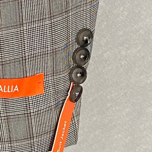 Tallia Men's 40 Long Suit Jacket Stretch Wool Blend Cream/Brown Plaid NEW - Picture 6 of 10